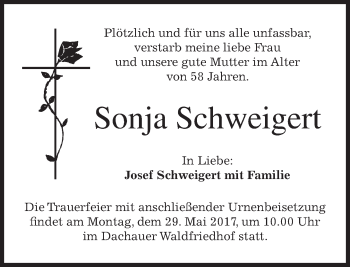 Todesanzeige von Sonja Schweigert von merkurtz