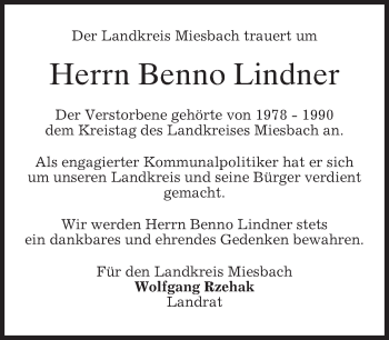Todesanzeige von Benno Lindner von merkurtz