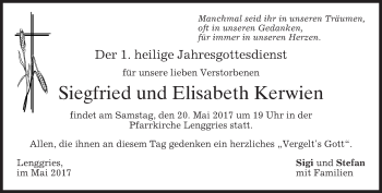 Todesanzeige von Siegfried und Elisabeth Kerwien von merkurtz
