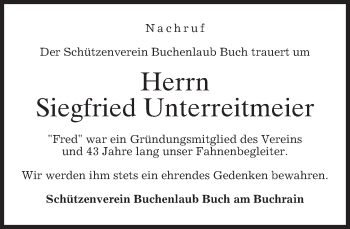 Todesanzeige von Siegfried Unterreitmeier von merkurtz