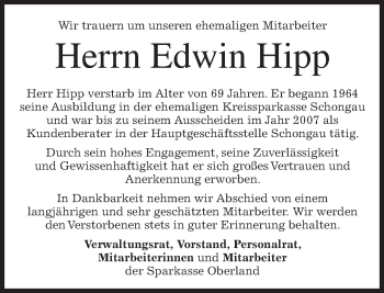 Todesanzeige von Edwin Hipp von merkurtz