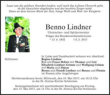 Todesanzeige von Benno Lindner von merkurtz