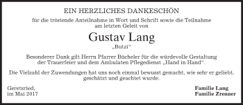 Todesanzeige von Gustav Lang von merkurtz