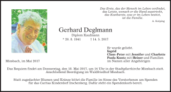 Todesanzeige von Gerhard Deglmann von merkurtz