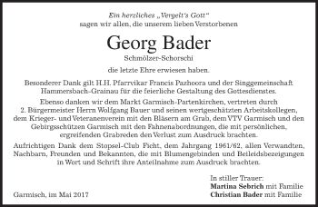 Todesanzeige von Georg Bader von merkurtz
