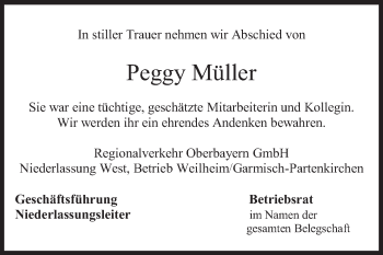Todesanzeige von Peggy Müller von merkurtz