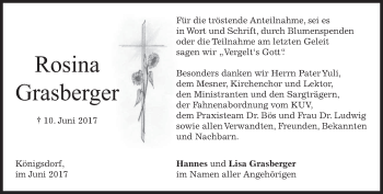 Todesanzeige von Rosina Grasberger von merkurtz