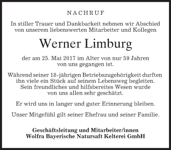 Todesanzeige von Werner Limburg von merkurtz