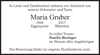 Todesanzeige von Maria Gruber von merkurtz