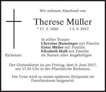 Todesanzeige von Therese Müller von merkurtz