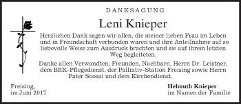 Todesanzeige von Leni Knieper von merkurtz
