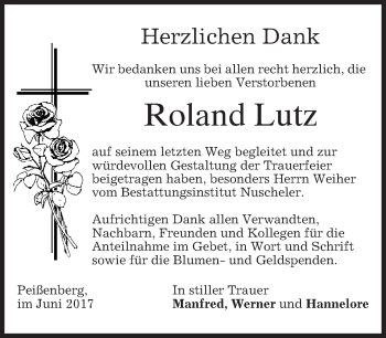 Todesanzeige von Roland Lutz von merkurtz