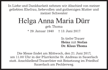Todesanzeige von Helga Anna Maria Dürr von merkurtz