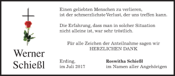 Todesanzeige von Werner Schießl von merkurtz