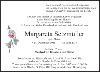 Todesanzeige von Margareta Setzmüller von merkurtz