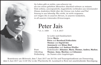Todesanzeige von Peter Jais von merkurtz