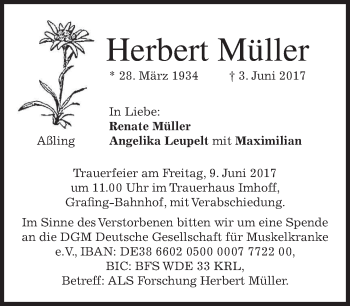 Todesanzeige von Herbert Müller von merkurtz