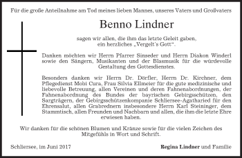 Todesanzeige von Benno Lindner von merkurtz