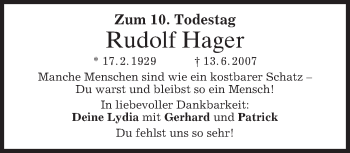 Todesanzeige von Rudolf Hager von merkurtz
