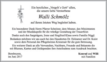 Todesanzeige von Walli Schmölz von merkurtz