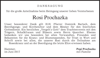 Todesanzeige von Rosi Prochazka von merkurtz
