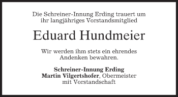 Todesanzeige von Eduard Hundmeier von merkurtz