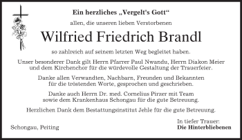 Todesanzeige von Wilfried Friedrich Brandl von merkurtz