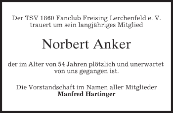 Todesanzeige von Norbert Anker von merkurtz