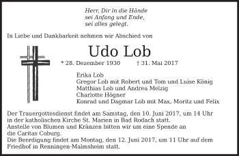 Todesanzeige von Udo Lob von merkurtz