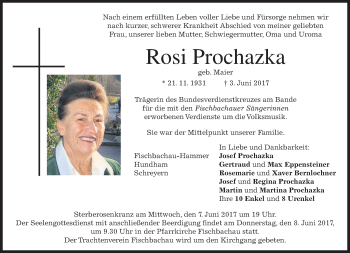 Todesanzeige von Rosi Prochazka von merkurtz