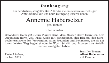 Todesanzeige von Annemie Habersetzer von merkurtz