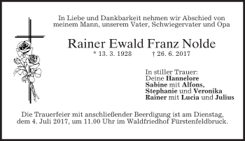 Todesanzeige von Rainer Ewald Franz Nolde von merkurtz