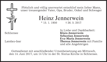 Todesanzeige von Heinz Jennerwein von merkurtz