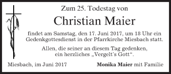 Todesanzeige von Christian Maier von merkurtz