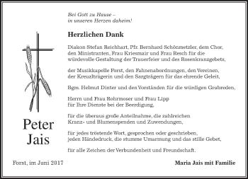 Todesanzeige von Peter Jais von merkurtz