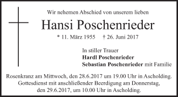 Todesanzeige von Hansi Poschenrieder von merkurtz