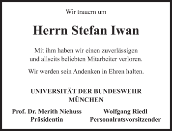 Todesanzeige von Stefan Iwan von merkurtz