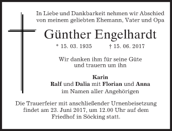 Todesanzeige von Günther Engelhardt von merkurtz