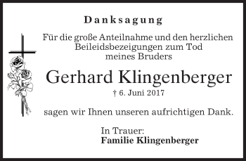 Todesanzeige von Gerhard Klingenberger von merkurtz