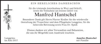 Todesanzeige von Manfred Hantschel von merkurtz