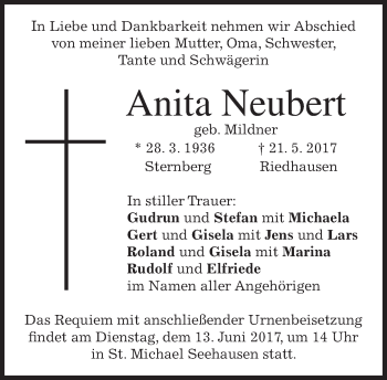 Todesanzeige von Anita Neubert von merkurtz