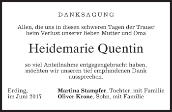 Todesanzeige von Heidemarie Quentin von merkurtz