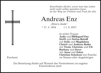 Todesanzeige von Andreas Enz von merkurtz