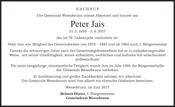 Todesanzeige von Peter Jais von merkurtz
