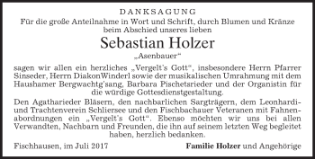 Todesanzeige von Sebastian Holzer von merkurtz