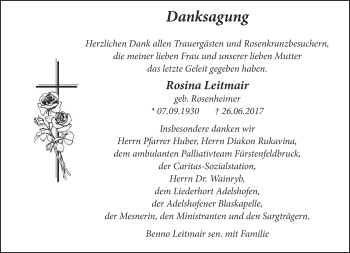 Todesanzeige von Rosina Leitmair von merkurtz