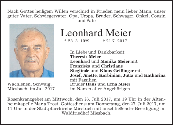 Todesanzeige von Leonhard Meier von merkurtz