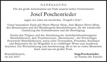 Todesanzeige von Josef Poschenrieder von merkurtz