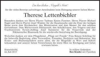 Todesanzeige von Therese Lettenbichler von merkurtz