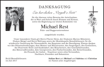 Todesanzeige von Michael Rest von merkurtz